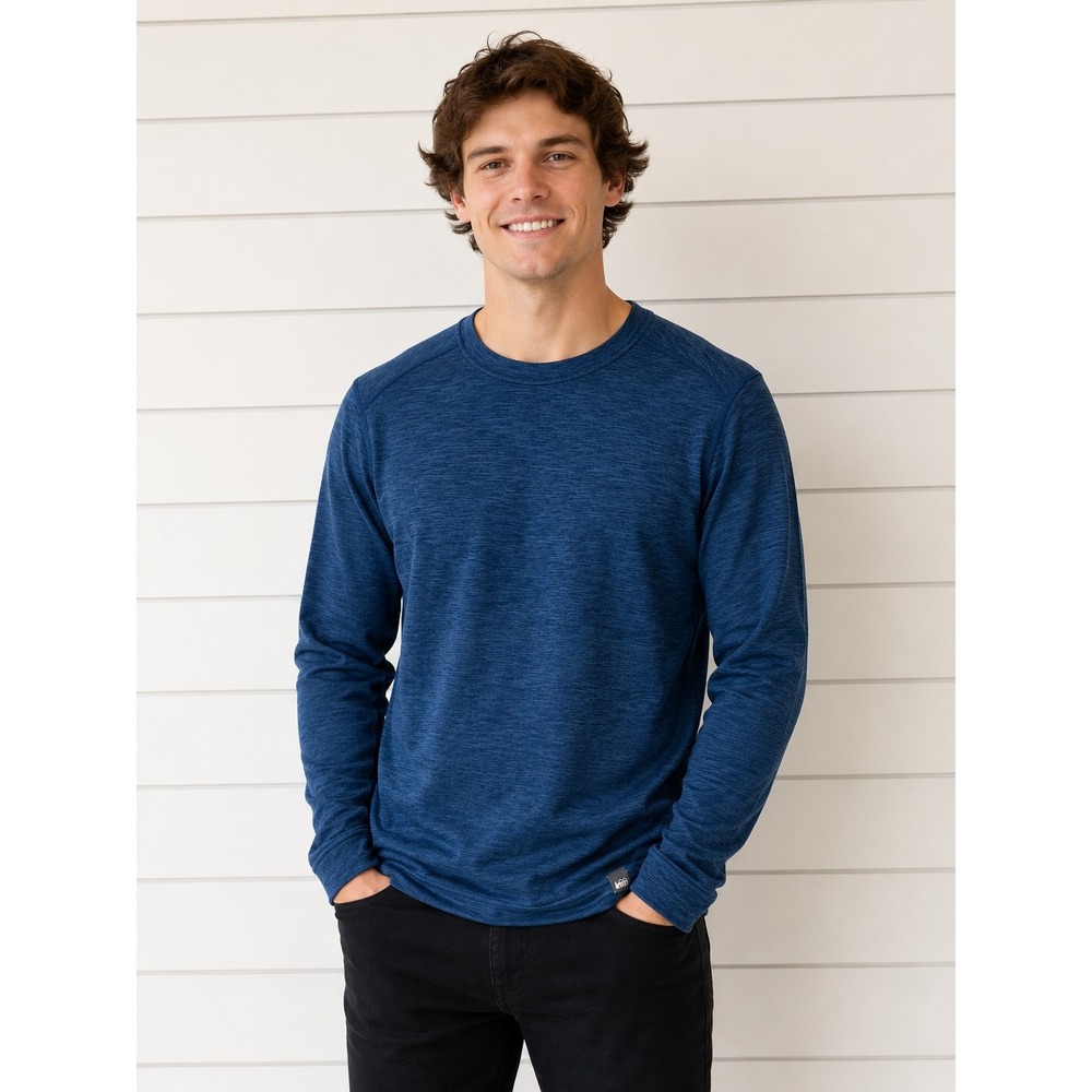 REI Co-op Mens Blue Heathered Long Sleeve Performance Hiking Shirt Medium